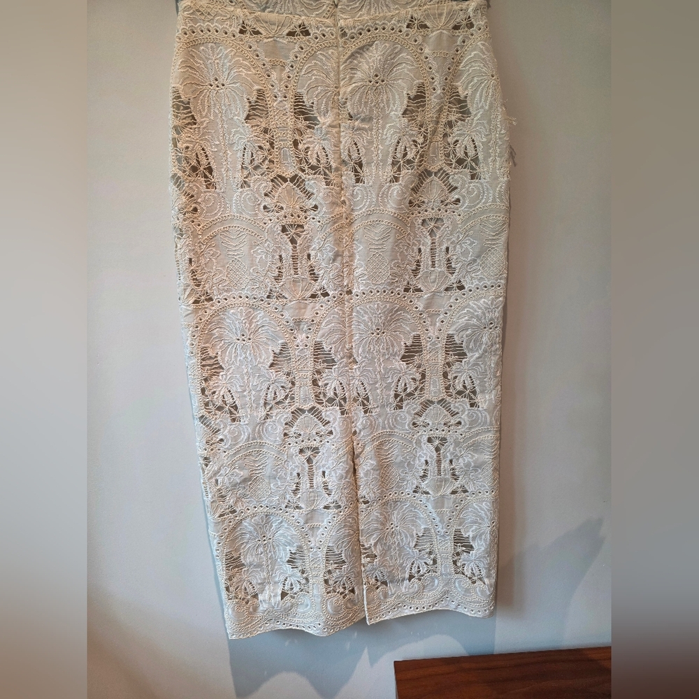 Chic Lace Midi Skirt in Cream - Picture 3 of 4